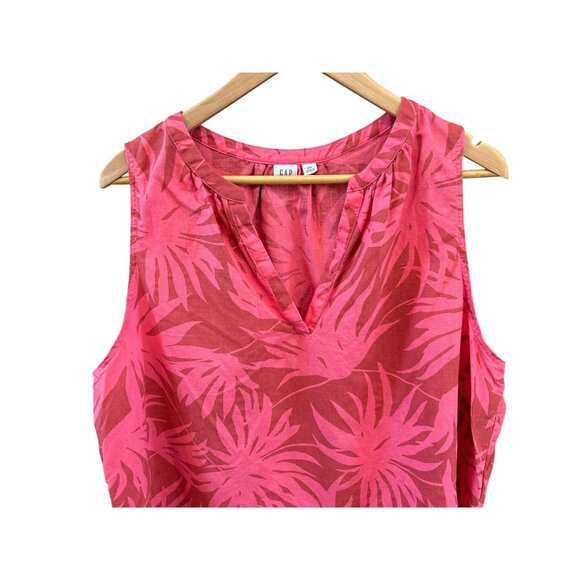 Gap Women's Pink Red Botanical Tropical Print Linen Blend Sleeveless Top XXL - Picture 2 of 5